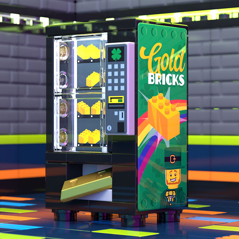 Gold Bars for Leprechauns St. Patrick's Day Vending Machine made using LEGO parts